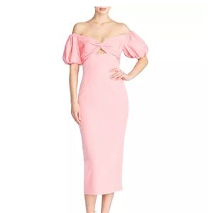 Monique Lhuillier Pink Off-Shoulder Midi Dress